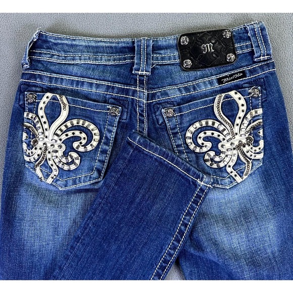 Miss Me Denim - Miss Me Jeans 26 Blue Skinny Fluer De Lis Rhinestone Embroidered Bling Y2K Denim
